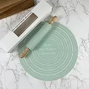 QYINXIU Rolling Pin and Silicone Baking Pastry Mat Set, Rolling Pin and Pastry Baking Mat Set for Kids, Food Grade Silicone Rolling Pin Solid Wood Handle, Kneading Pad