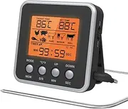 Timloon Digital Cooking Thermometer, Instant Read with Backlight, Programmable Temperature Alarm, Count Down Timer, Stainless Steel Probe, BBQ Smoker, Oven, Cookware