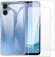 2 Pack Tempered Glass + TPU Phone Case Combo Compatible with Samsung Galaxy A25 5G Japan SC-53F SM-A253, Shockproof Protective Cover and Screen Protector Set (Clear)