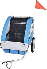 Children's Bicycle Trailer, Load 30 kg, Child Bike Trailer, with 2 Side Windows for Strolling, Grey and Blue