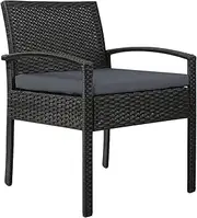 Gardeon Outdoor Dining Chairs Wicker Patio Deck Chair, Lounge Armchair Garden Furniture Seating Backyard Indoor, Cushion with Armrest Steel Rattan Black Ezra