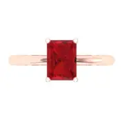 1.75Ct Radiant Cut Pink Tourmaline Solid Gold Solitaire Engagement Promise Ring
