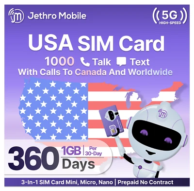 $7.10/Mo Jethro Mobile Prepaid Phone Plan: 1GB Data, 1000 Talk & Text SIM Card