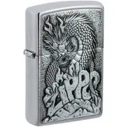 Zippo Lighter Ferocious Dragon Design Brushed Chrome Refillable Windproof 48902