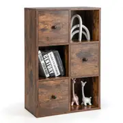 Giantex 3-Tier Bookshelf Storage Organizer w/3 Cubes & Drawers Modern Display Shelf Rustic Brown
