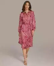 $139 Donna Karan Women's Printed Button-Front Belted Dress, Cactus Flower, 10
