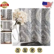 Elegant Damask Pattern Curtains - Blue & Greige 50% Blackout Drapes (72"L)