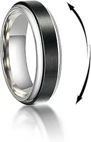 [Generic] Mens Ring Brushed Titanium Wedding Spinner Rings for Men Stainless Steel Bevel Step Edge Anxiety Stress Relieving Band Rings Black Gold Silver Comfort fit Size