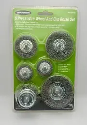 6pc Wire Brush Set 1/4" Shank Power Drill Wheel Cup Deburr Remove Rust Crimped