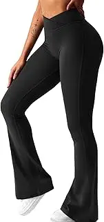[TZLDN] Women's Flare Leggings Workout Leggings Scrunch Bum V Cross High Waist Bum Lifting Bell Bottom Yoga Pants Running Dance Soft Wide Leg Bootcut Trousers