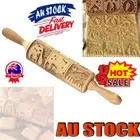 Christmas Wooden Embossing Rolling Pin Engraved Baking Cookies Cake Roller DVN