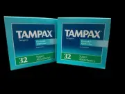 2 Vintage Box 1994 Tampax Tampons Super Flushable 32 Movie New Unopened NOS NIP