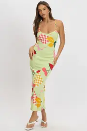 Green Abstract Maxi Dress Bias Cut - Size 8, Women's Maxi Dress