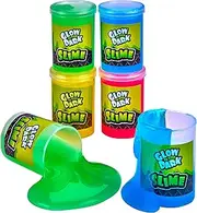 Playbees Glow in The Dark Slime - 6 Pack - Neon Blue, Green, Pink, Yellow Colors - Glowing Slime Kit for Kids - Party Favors, Goody Bag Fillers
