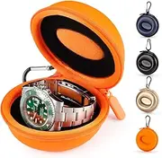 HELMDY Watch Travel Case for Women: Portable Single Watch Box Organizer Travel Watch Case 1 Slot - Fits all Wristwatches & Smart Watches up to 50mm（Orange）