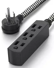 Flat Plug Extension Cord 1.5 FT, 3 Outlet Braided Extension Cord, 1.5FT Black