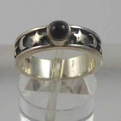Vintage Stars Moon Black Onyx Ring Sterling Silver Size 6 Oxidized Band BOMA