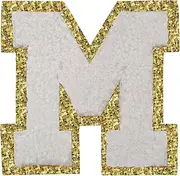 [DIILLEU] Iron on Letter Patch 3Pcs Varsity Glitter Chenille Letter Patches 4.5 inch for Clothing Backpacks Team Costume Decoration White M