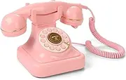 Retro Old Corded Landline Telephone, Vintage Fashioned 1960's Dial Button Wired Desk Phone, with Redial Function for School Home Office Vintage Hotel (Pink)
