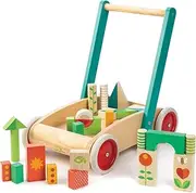 Tender Leaf Toys Baby Walker - Wooden Walker with Building Blocks