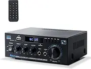 AK45 Stereo Audio Amplifier, Rated Power 40W Home 2 Channel Wireless Bluetooth 5.0 Power Amplifier FM Radio System, USB, SD Card, Home Car Theater Audio Stereo System