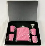 Pink Hip Flask with 4 Cups & Funnel in Gift Box