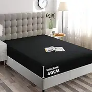 ForZzz 2000TC Fitted Sheet King Single Size -Premium Microfiber Fitted Bottom Sheet only- Ultra-Soft Wrinkle Free -Fitted Bedding Sheet Fits Mattress Deep Pocket up to 40 cm for Home&Hotel (Black)