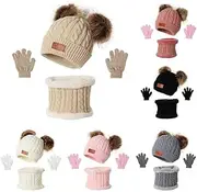 [Saknaop] 3PCS Fleece Baby Hat and Gloves Set Winter Toddler Knit Warm Scarf Scarves Earflap Caps for Baby Boys Girls 1-5 Years Old