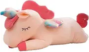 BallarArt CO 55cm Unicorn Plush Toy with Cozy Blanket - Soft Stuffed Animal Pillow with Hidden Blanket for Kids and Adults - Nap Time, Travel, and Gifts - Pink and Rainbow Design