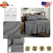 5-Piece Split King Organic Cotton Sheet Set - Breathable & Cooling in Grey