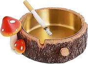 Cute Mushroom Ash Tray with Stainless Steel Tray, Resin Cigarette Ashtray, Natural Smoking Ash Holder for Indoor Outdoor, Home Patio Garden Decor