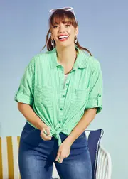 [Virtuelle] Taking Shape Cotton Seersucker Stripe Shirt Size 16 in Summer Green - Plus Size Women's Clothing Summer Green