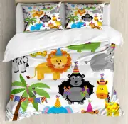 Jungle Duvet Cover Set with Pillow Shams Wild Animals Birthday Print