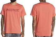[Nike] Pro Men’s Training/Running Dri-Fit Ember Glow/Pomegranate Red Short Sleeve Athletic Shirt, Oversized Logo, Lightweight Knit Fabric, Crew Neck, Style DD1750/Color 673, Size Small