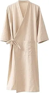 [Generic] Men's Women's Cotton-Linen Bathrobe for Couples in The Japanese Style of Absorbent, Fast Drying Kimono-Yukata saunamanWhite,M