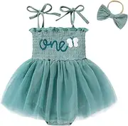 [TITKKOP] Baby Girl 1st Birthday Clothes One Year Old Tulle Romper Sleeveless Bodysuit Cake Smash Outfits