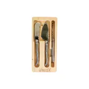 3pc Laguiole Silhouette Knife Cleaver/Pate Mini Cheese Set Stainless Steel SLV