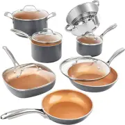 Non Stick Ceramic Coat Pots Pans Set 12pc Cookware Ultra Nonstick Oven Safe Gray