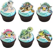 Ephlyn 36Pcs Turtle Cupcake Toppers Sea Animals Baby Shower Party Cake Decoration Picks for Sea Animals Theme Baby Shower Kids Birthday Party Cake Decoration Supplies