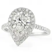 1.62 carat Pear Shape Lab Grown Diamond Double Edge Halo Ring In 14k White Gold