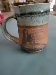 Western Clay Pottery Mug scenic mountains sketched in mug