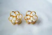 Vintage Napier Faux Pearl Cluster Gold Plated Pierced Earrings