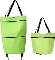 2 in 1 Foldable Shopping Cart Multifunctional Shopping Trolleys Collapsible Two-Stage Zipper Folding Shopping Bag with Wheels Foldable Shopping Cart
