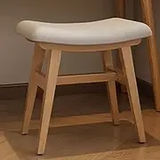 Modern Upholstered Vanity Stool, Backless Makeup Chair with Wood Legs, Comfortable Saddle Cushion Seat for Women - Gray Cloth, Natural Size, Perfect for Dressing Tables KeYJ