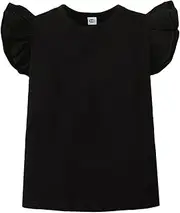 ZFZDRen 12M-7Y Toddler Baby Girls T Shirt Solid Color Blouse Ruffle Top Cotton Casual Tees Plain Shirt