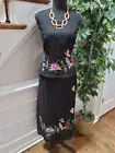 Plaza South Women's Black Floral Linen & Rayon Top & Skirt 2 Piece Dress Size 14