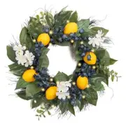 Spring Artificial Lemon Wreaths for Front Door with Lights, Summer Door