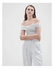 [Unison] Drape Off Shoulder Top in Pearl
