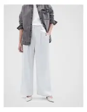 [Unison] Satin Tailored Wide Leg Pant in Pearl