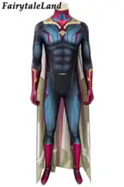 The Avengers Infinity War Vision Cosplay Costume Wanda Vision Jumpsuit Cloak US